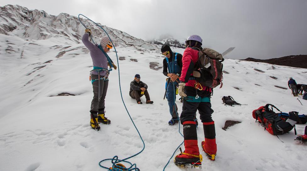 Juliana García with a group of climbers on the Antisana volcano