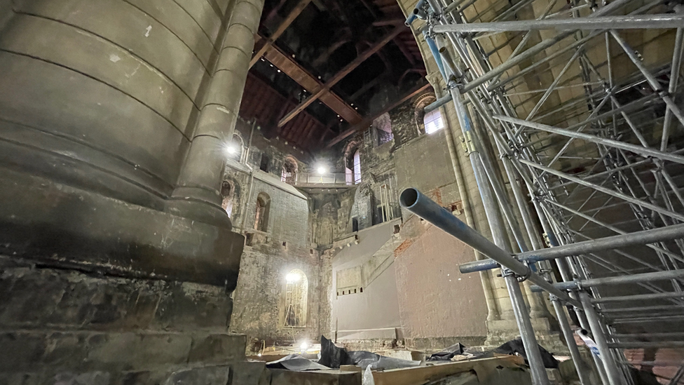 The under-construction keep at Norwich Castle