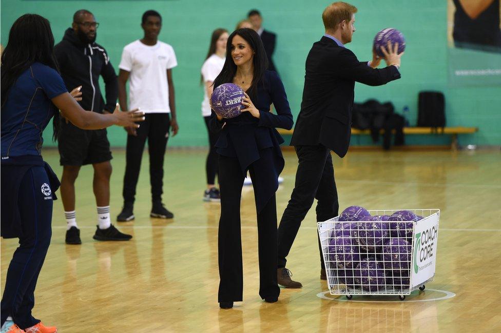 The Duke and Duchess of Sussex playing basketball at Loughborough University in September