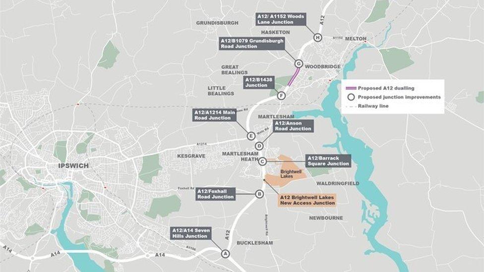 Map of A12 improvements