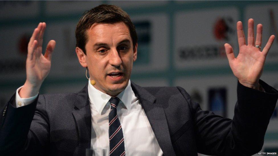 Gary Neville speaks at a football business convention