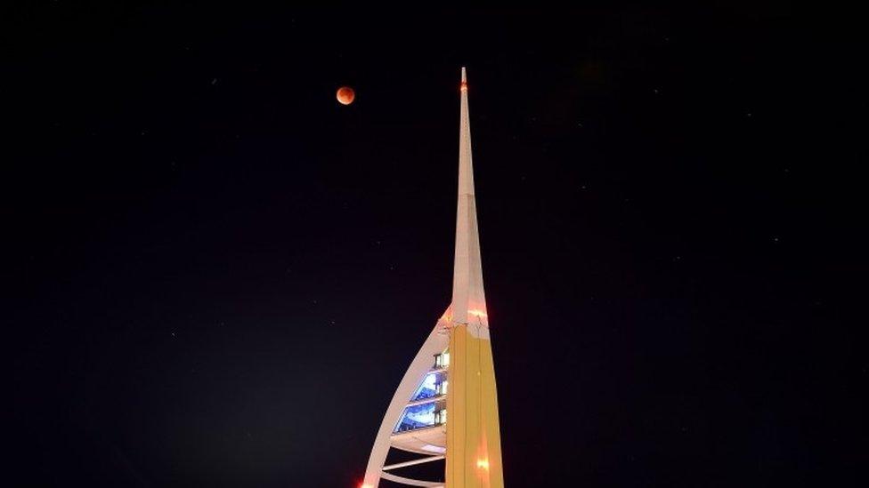 Spinnaker Tower with blood moon
