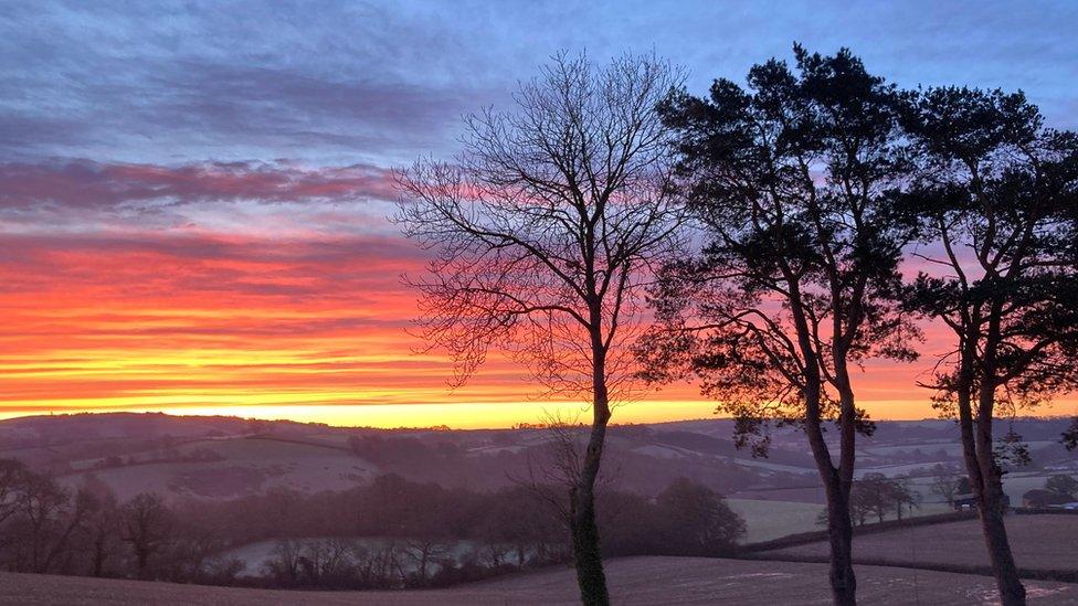 The sunrise over Tedburn St Mary