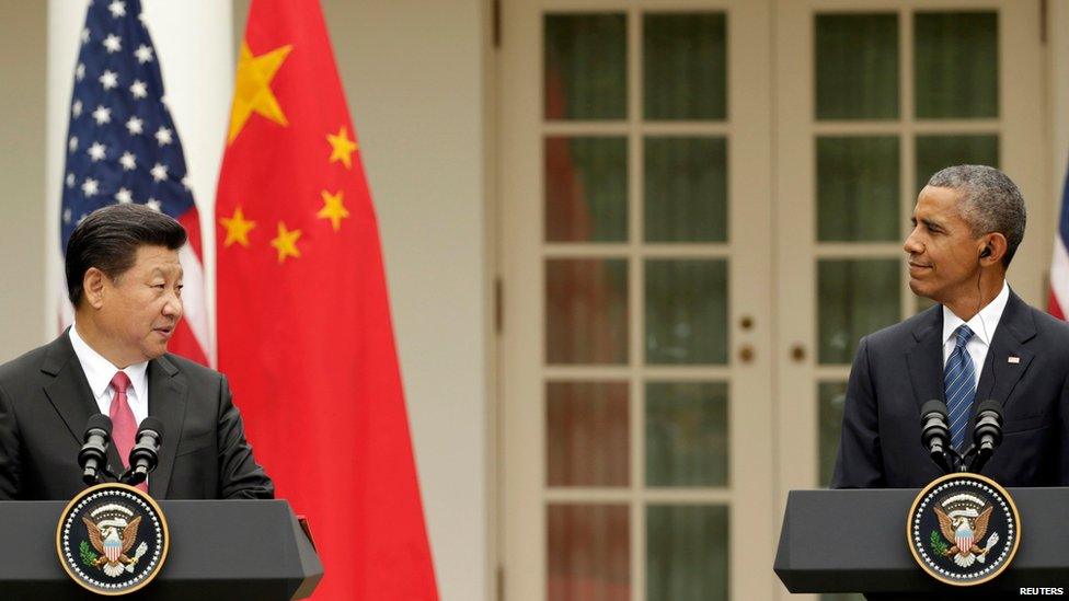 Chinese President Xi Jinping and US President Barack Obama, Washington (25 September)