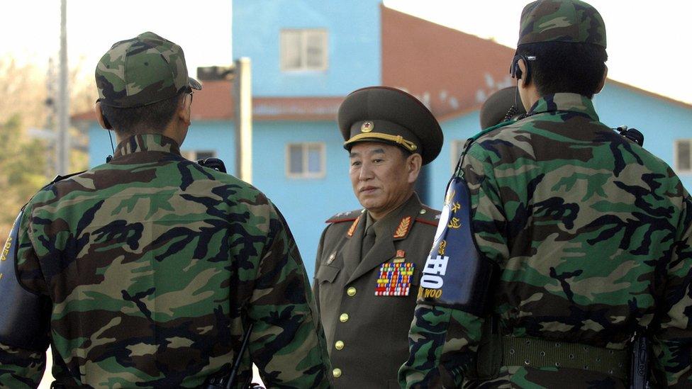 Kim Yong-chol at the Panmunjom peace village on the border between North and South Korea