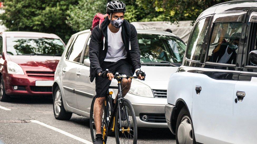 Traffic-and cyclist.