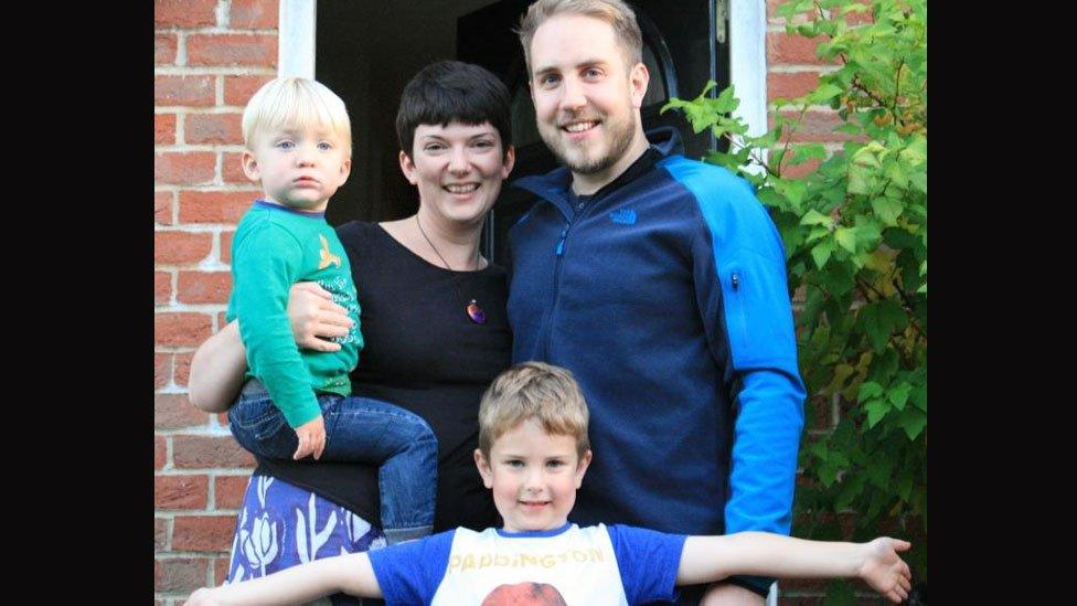 New Muck Primary School teacher, Laura Marriner holding son Atticus with husband Dean and son Charlie