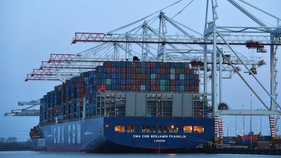 Container ship 'Benjamin Franklin' is unloaded at Southampton Container Port, at Southampton Docks