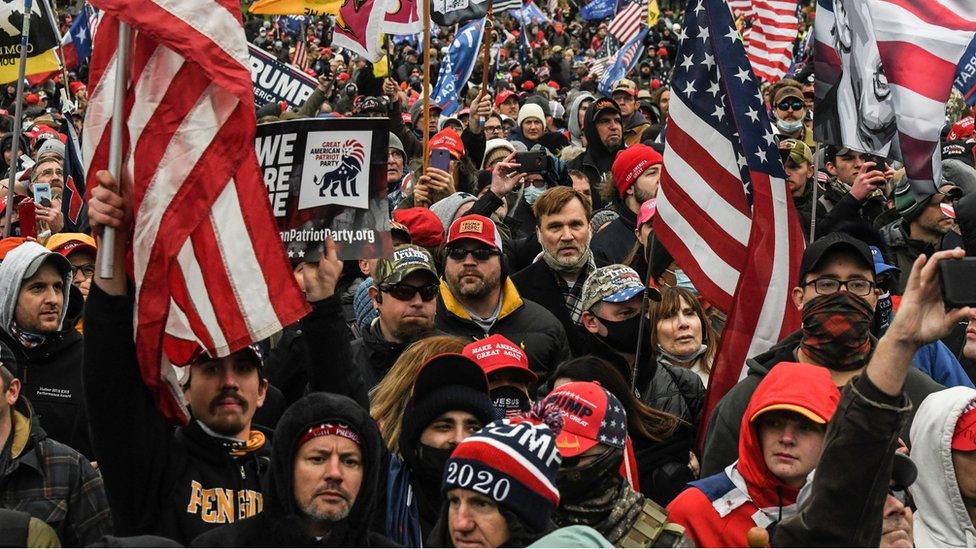 Supporters of U.S. President Donald Trump participate in a "Stop the Steal" protest outside of the Capitol building in Washington D.C. U.S. January 6, 2021.