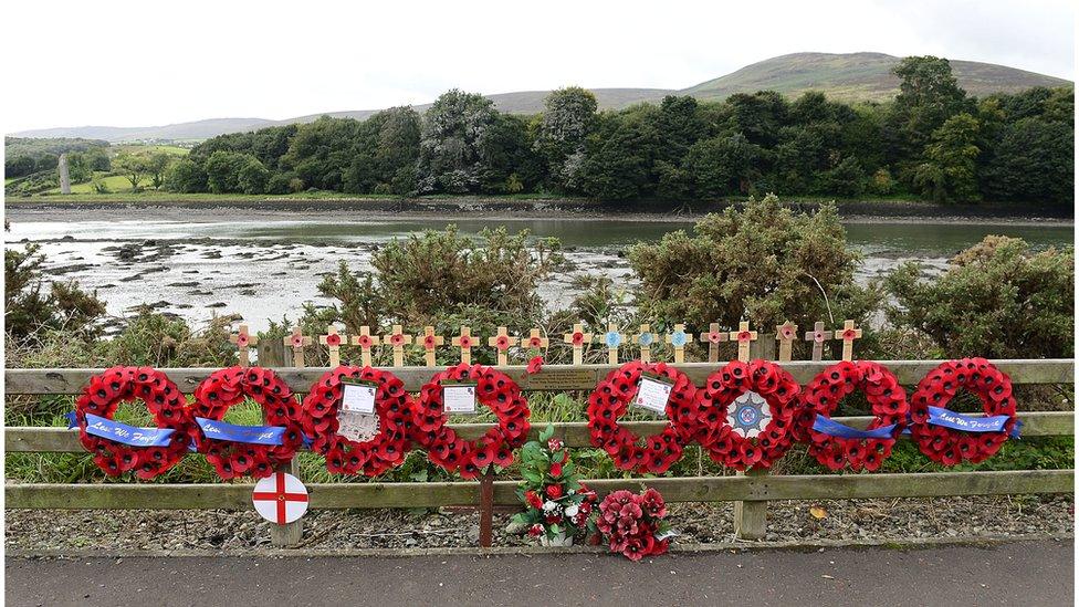 The poppy wreaths at the memorial have now been replaced