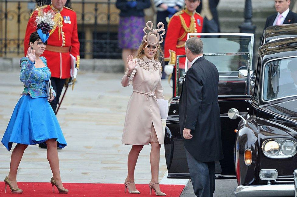 Princess Beatrice and Princess Eugenie at the wedding of the Duke and Duchess of Cambridge in 2011