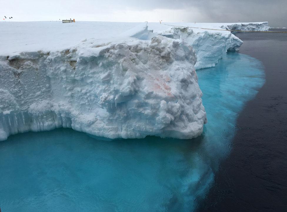 The Brunt Ice Shelf at its thinnest point where it meets the sea