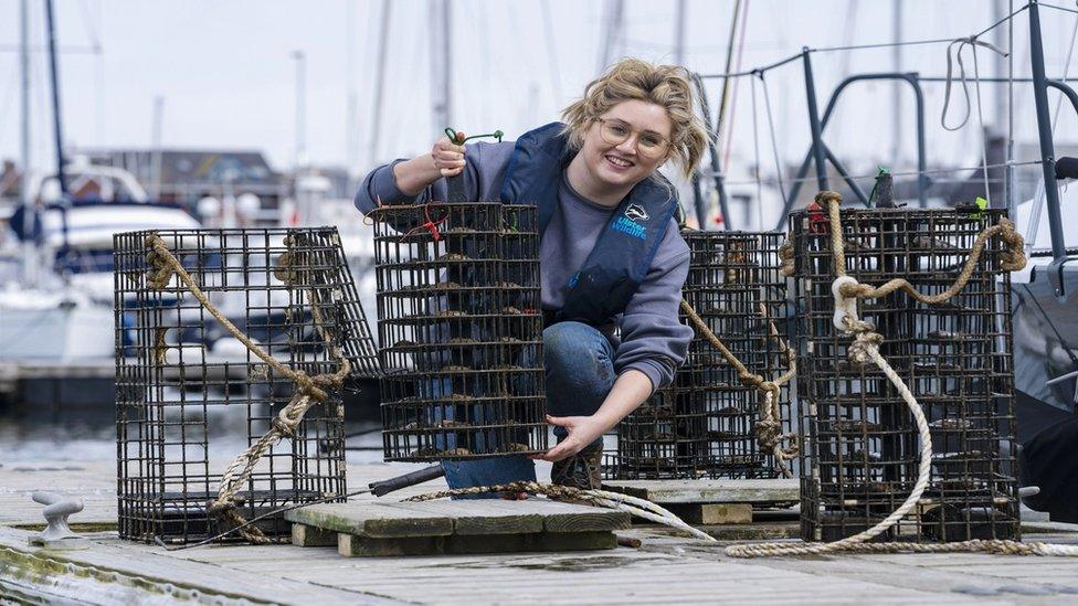 Heidi McIlvenny with the nurseries on the pontoon