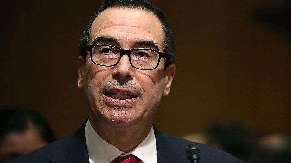 Steven Mnuchin talks at his confirmation hearings.