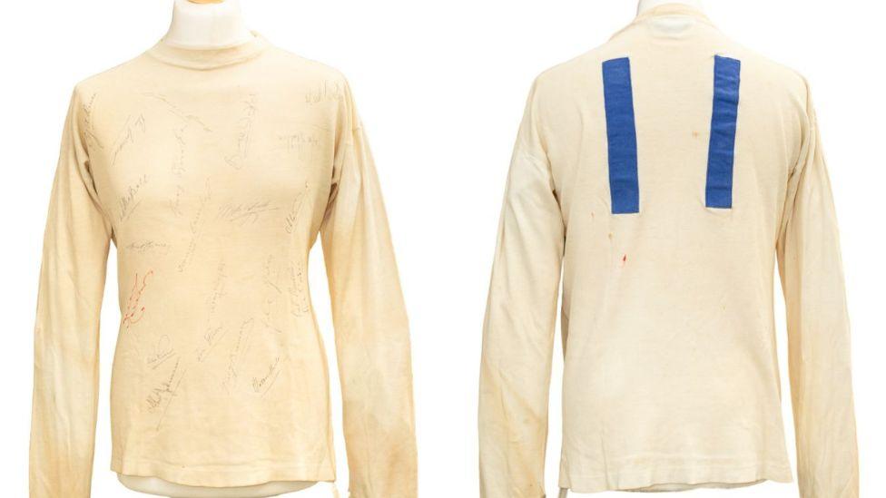 Front and back of shirt worn by footballer Albert Johanneson