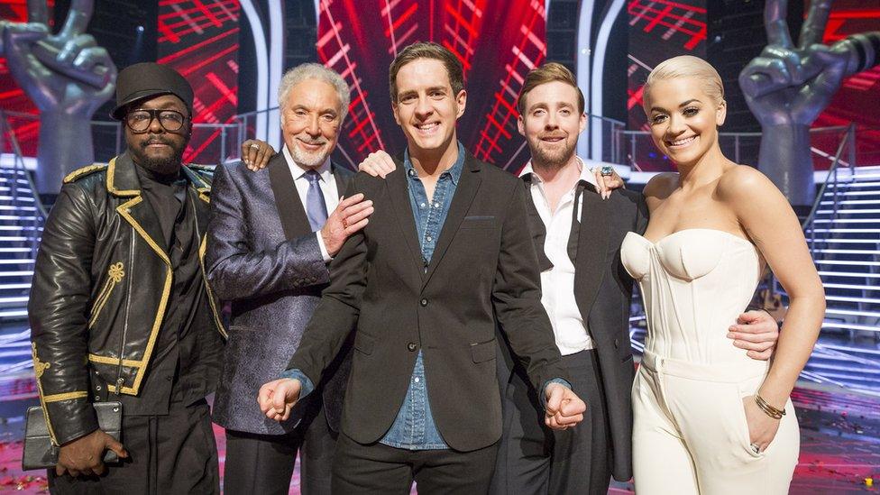 This year's winner Stevie McCrorie pictured with the 2015 judging panel, will.i.am, Sir Tom Jones, Ricky Wilson and Rita Ora