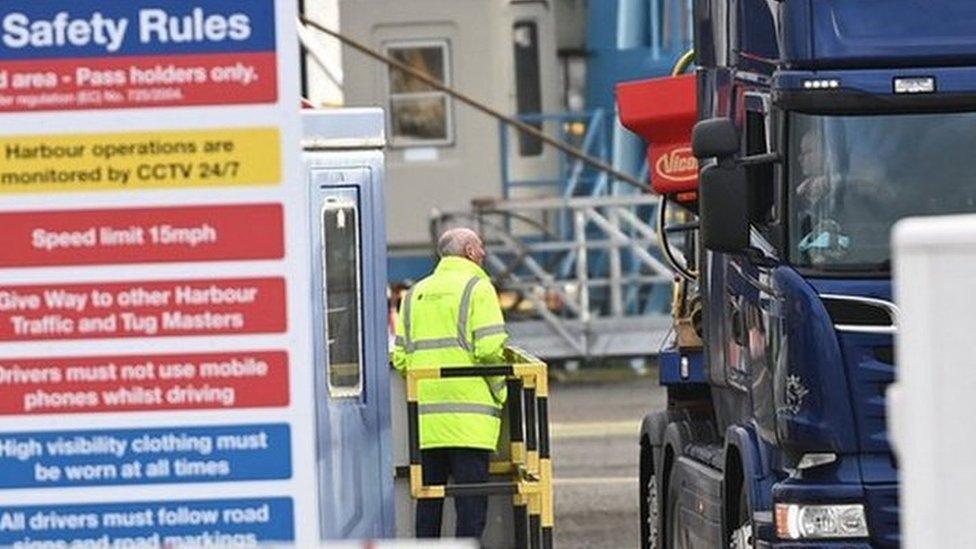 Lorries at Larne Port the morning after the announcement