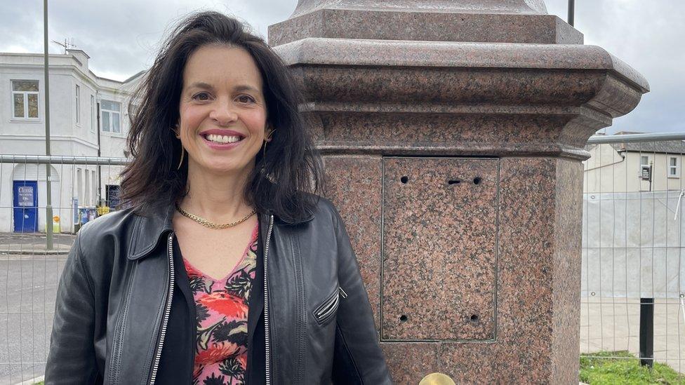 Dr Nicola Stacey next to the Hadley Green drinking fountain