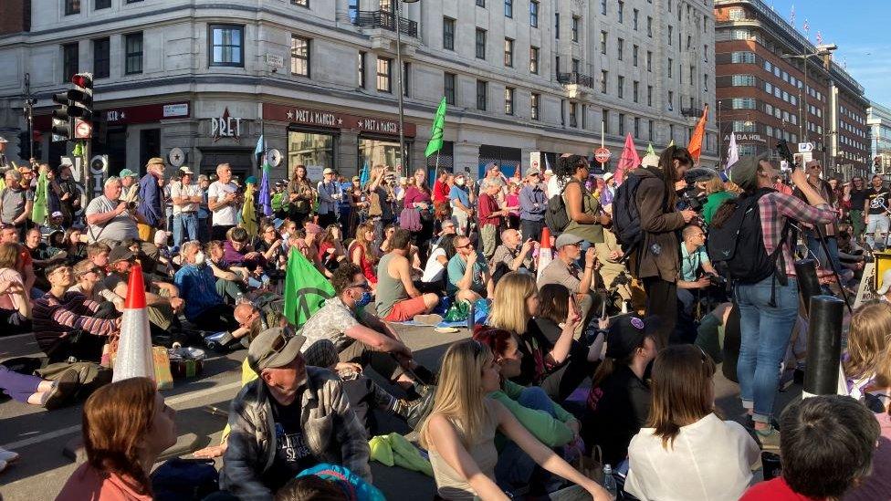 Protesters moved to the road by Marble Arch after meeting in Hyde Park