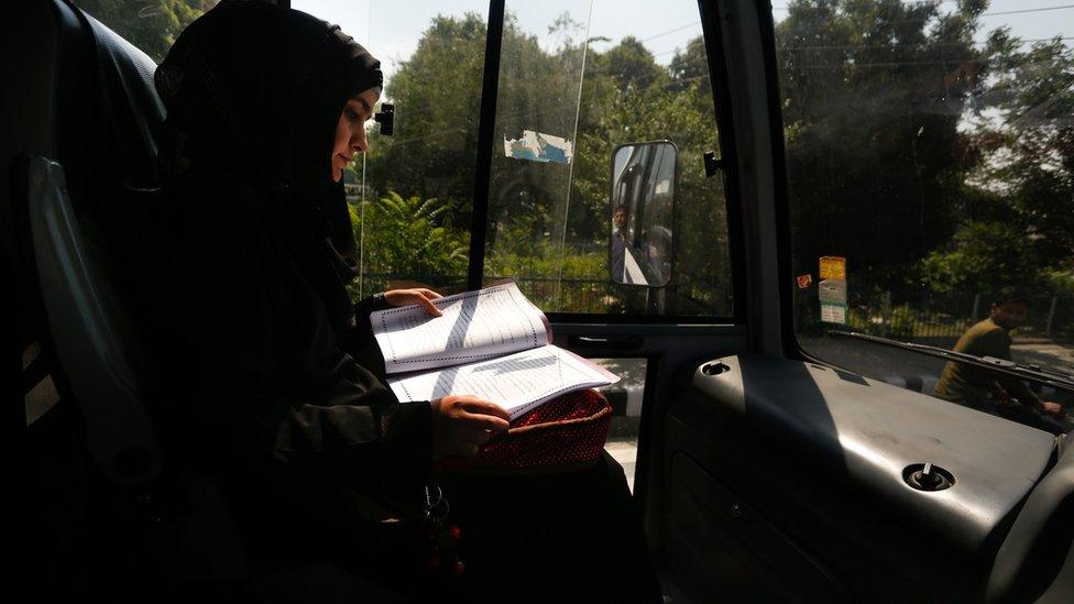 A university student on the bus