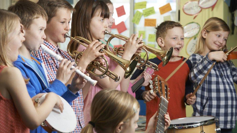 Children playing musical instruments