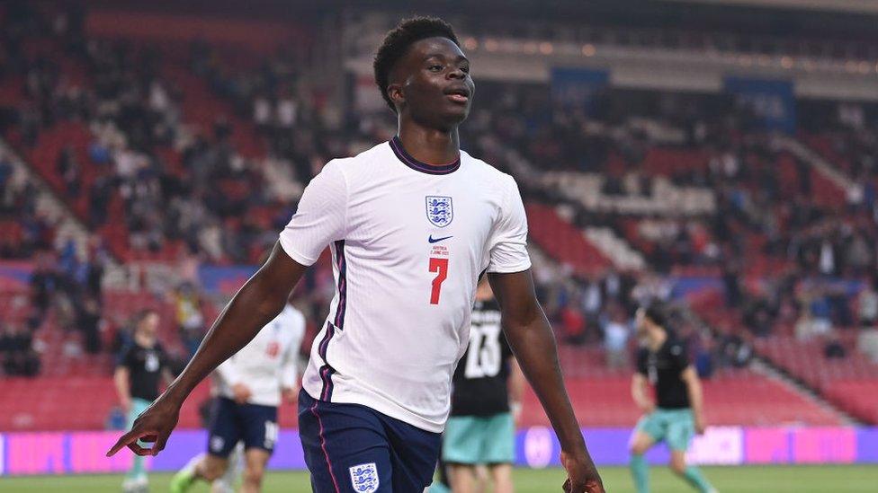 Bukayo Saka in an England v Austria friendly