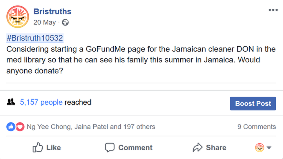 A Facebook post about crowfunding for Herman Gordon