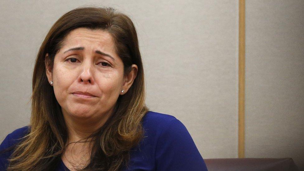 Ingrid Llerena, Roy Oliver's wife, testifies in court, looking emotional