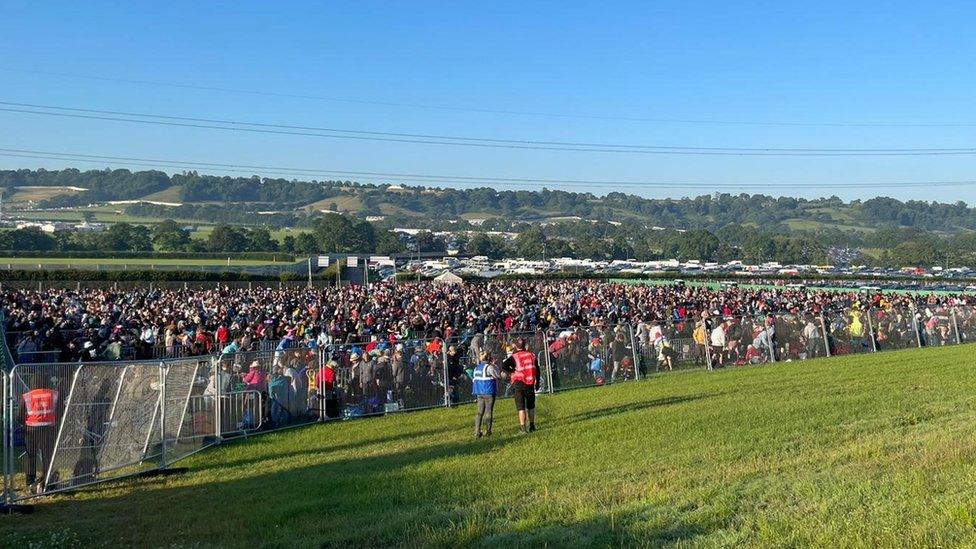 Large crowd waiting to get into the festival