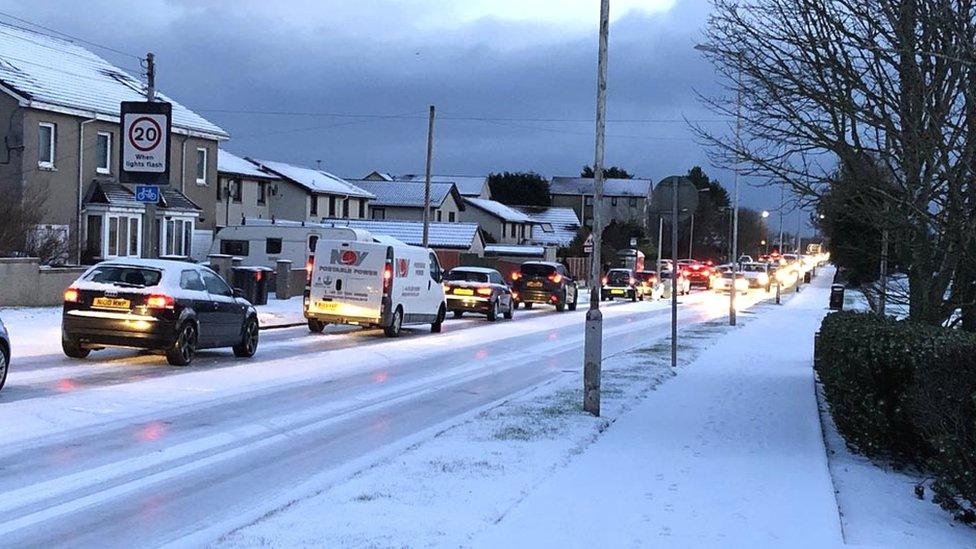 Portlethen traffic in snow