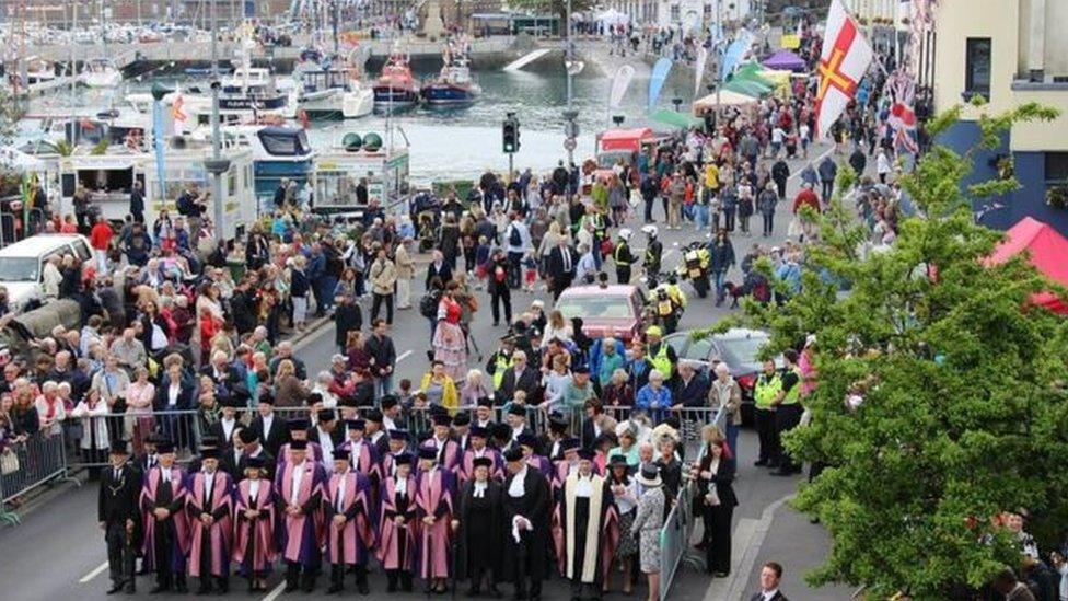 Crowds gather in St Peter Port