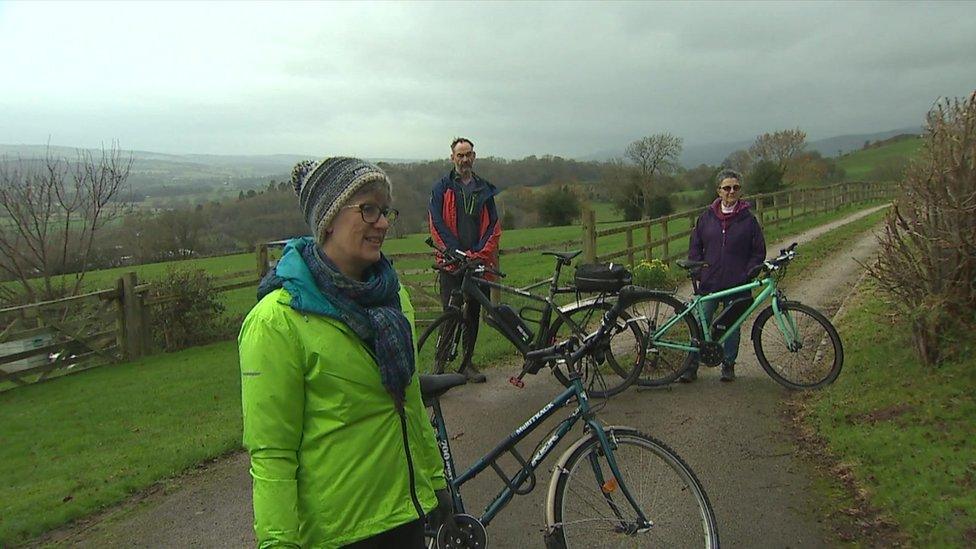 Marie Schwartz with bike and friends