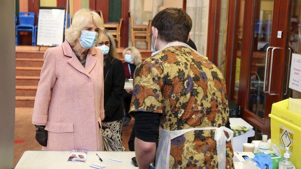 The Duchess of Cornwall during a visit to the community vaccination centre at St Paul's Church, Croydon, on 3 March 2021