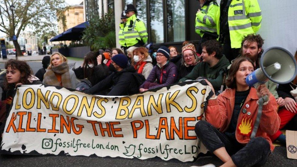 Climate activists at oil protest