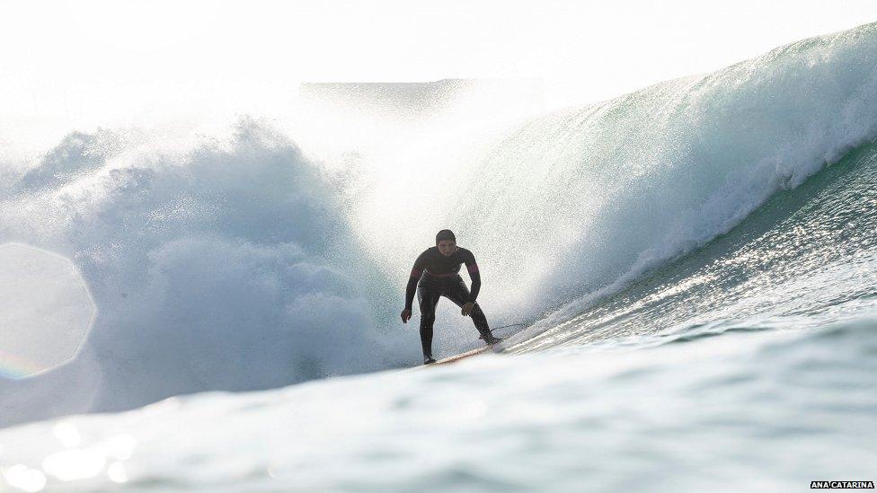 Maya during a training section at Praia do Norte