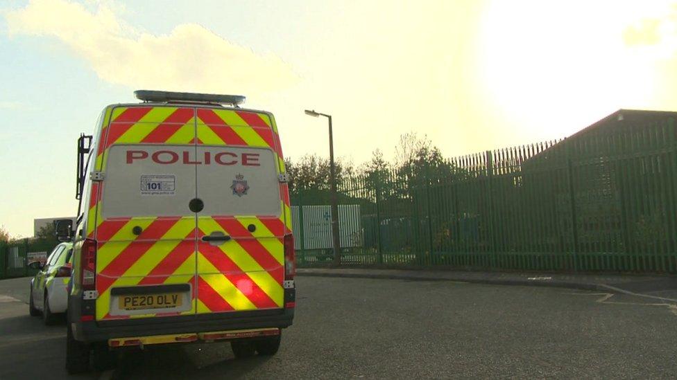 police van outside studio