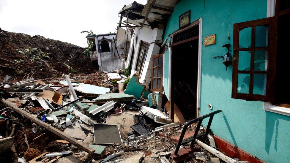 A general view of debris and rubble after a garbage mountain collapsed in Colombo, Sri Lanka