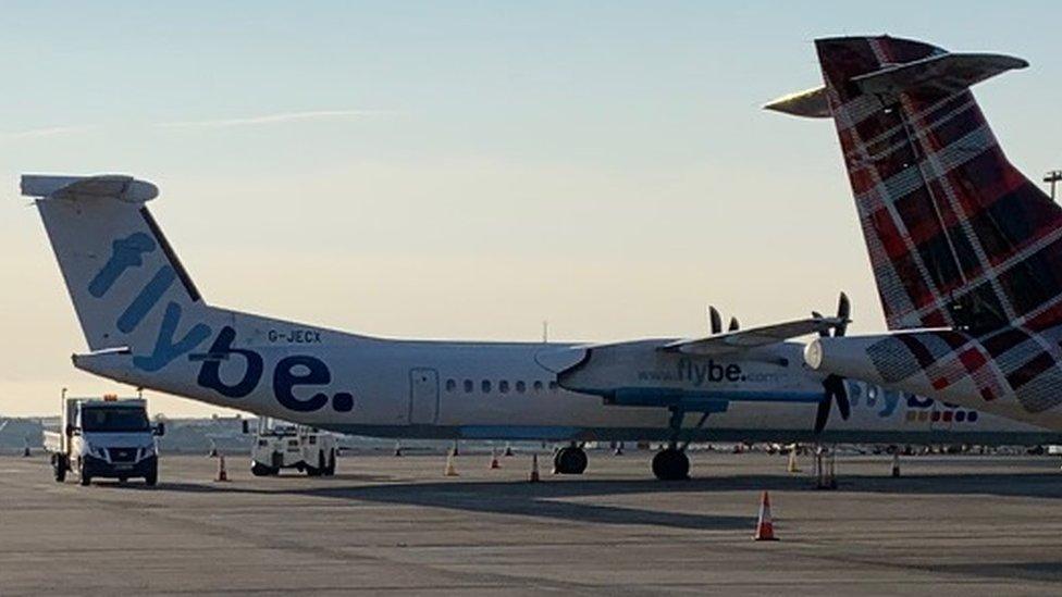 Flybe-branded plane at Ronaldsway Airport on the Isle of Man