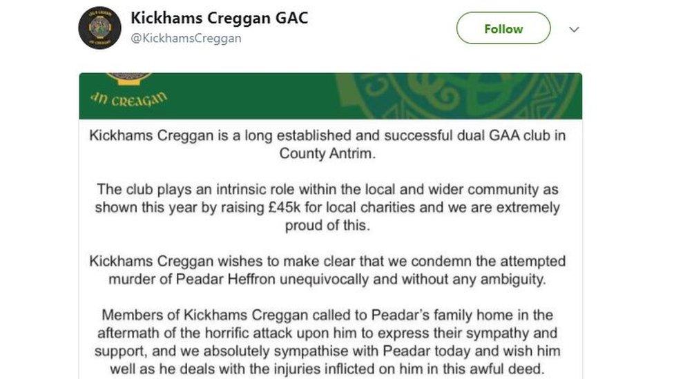 Kickhams Creggan GAA club released a statement on Saturday