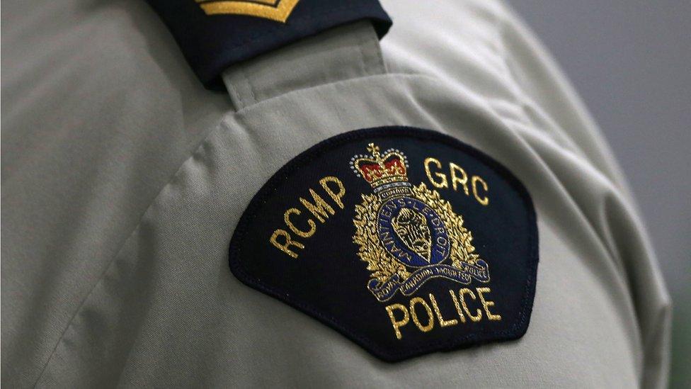 Royal Canadian Mounted Police (RCMP) crest is seen on a member's uniform