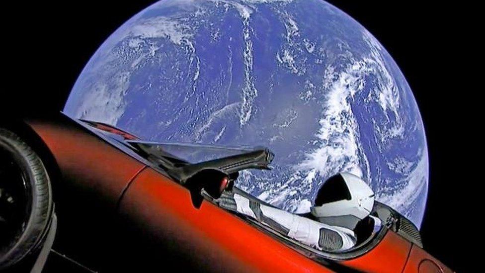 A Tesla in space.