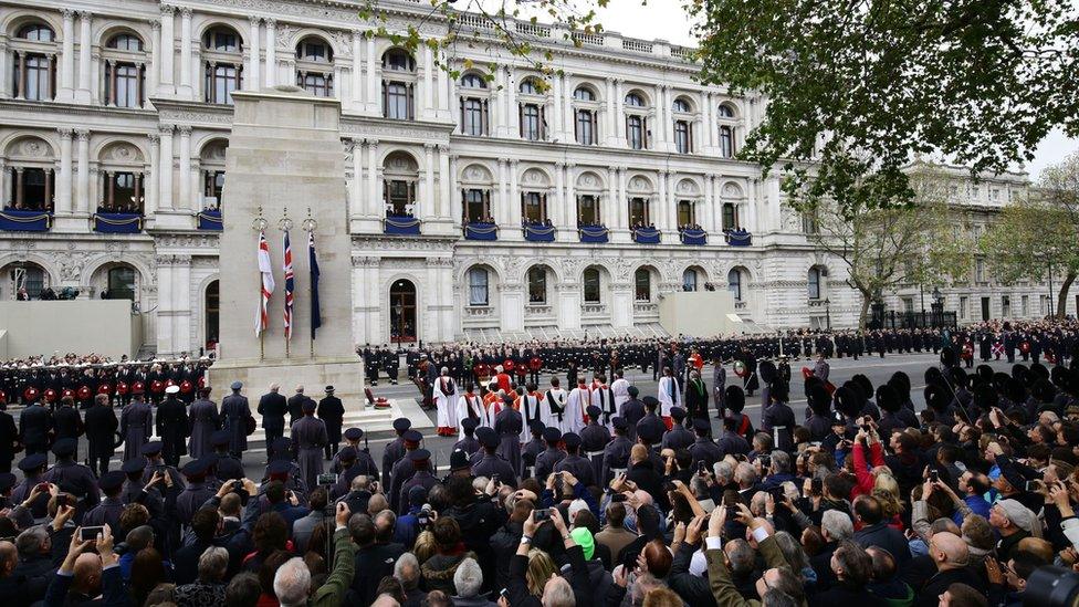 Crowds gathered at the Cenotaph