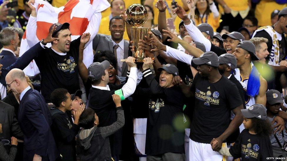 Golden State Warriors lift NBA Trophy