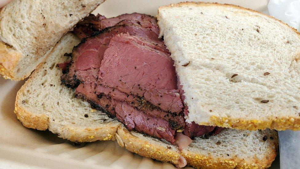 A brisket on rye sandwich