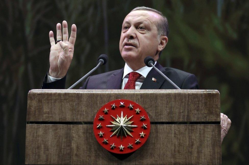 Turkey's President Recep Tayyip Erdogan addresses a group of farmers in Ankara, Turkey, on November 14, 2016.