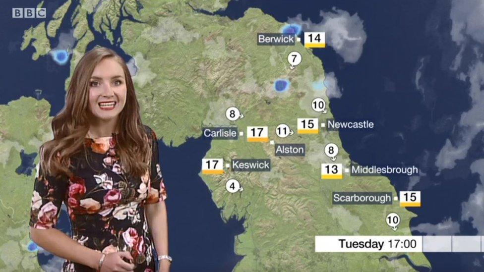 Abbie Dewhurst weather presenter and map