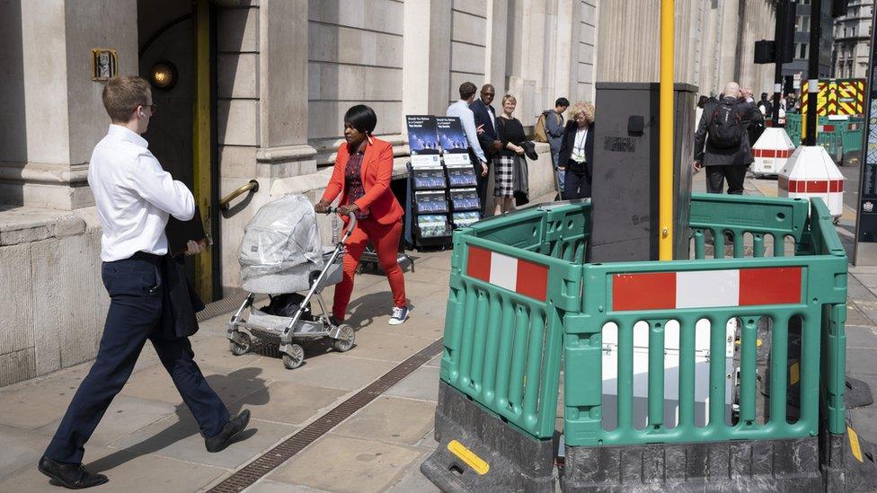 Cluttered street in London