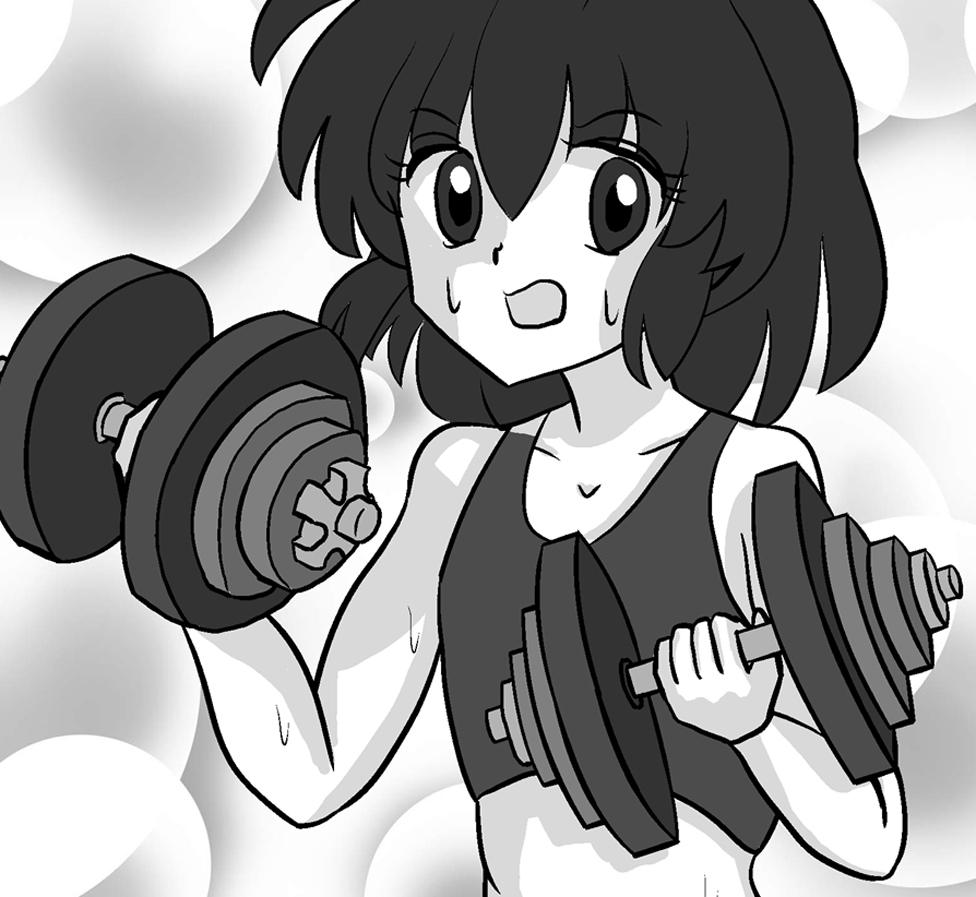 Manga image of person lifting weights