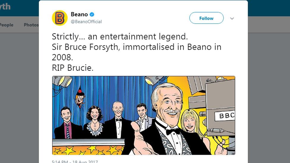 Strictly… an entertainment legend. Sir Bruce Forsyth, immortalised in Beano in 2008. RIP Brucie.