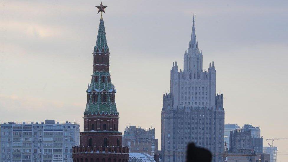 The Kremlin and Foreign Ministry headquarters in Moscow